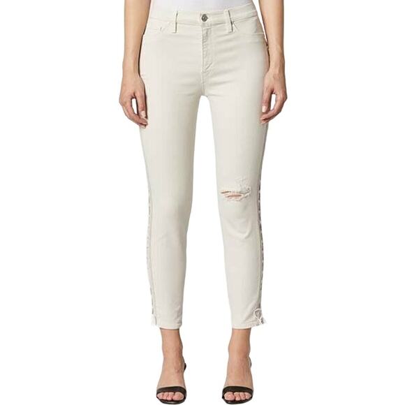 Hudson Barbara Skinny Jeans Lace Up Mid Rise Denim Distressed Cotton White 30 - Picture 1 of 6
